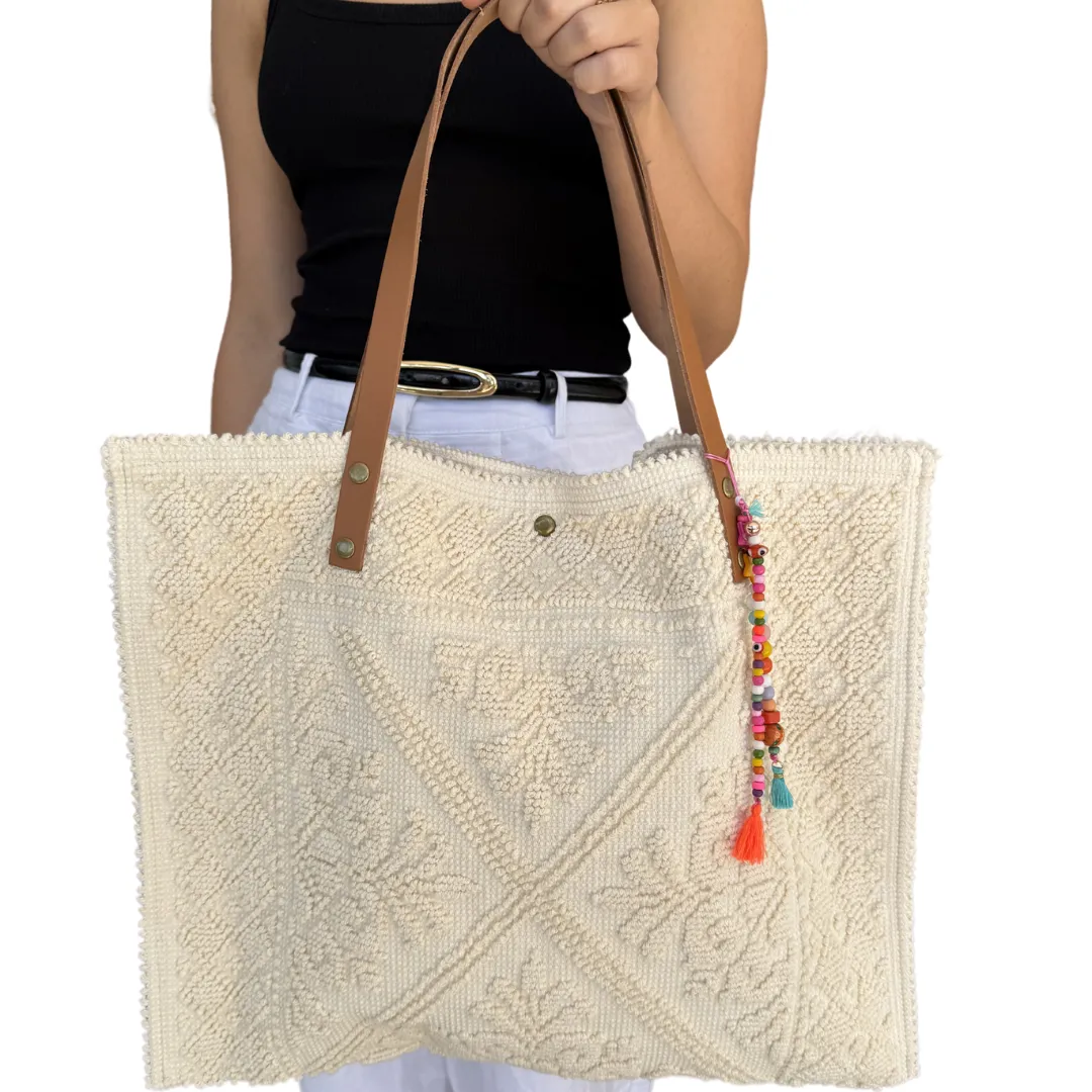 European Leather Strapped Cream Tote
