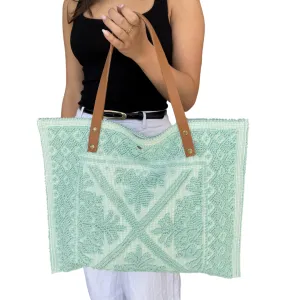 European Leather Strapped Sea Foam Green Tote