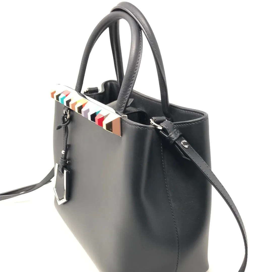 Fendi Black Leather Muylticolor Studded Petite 2Jours