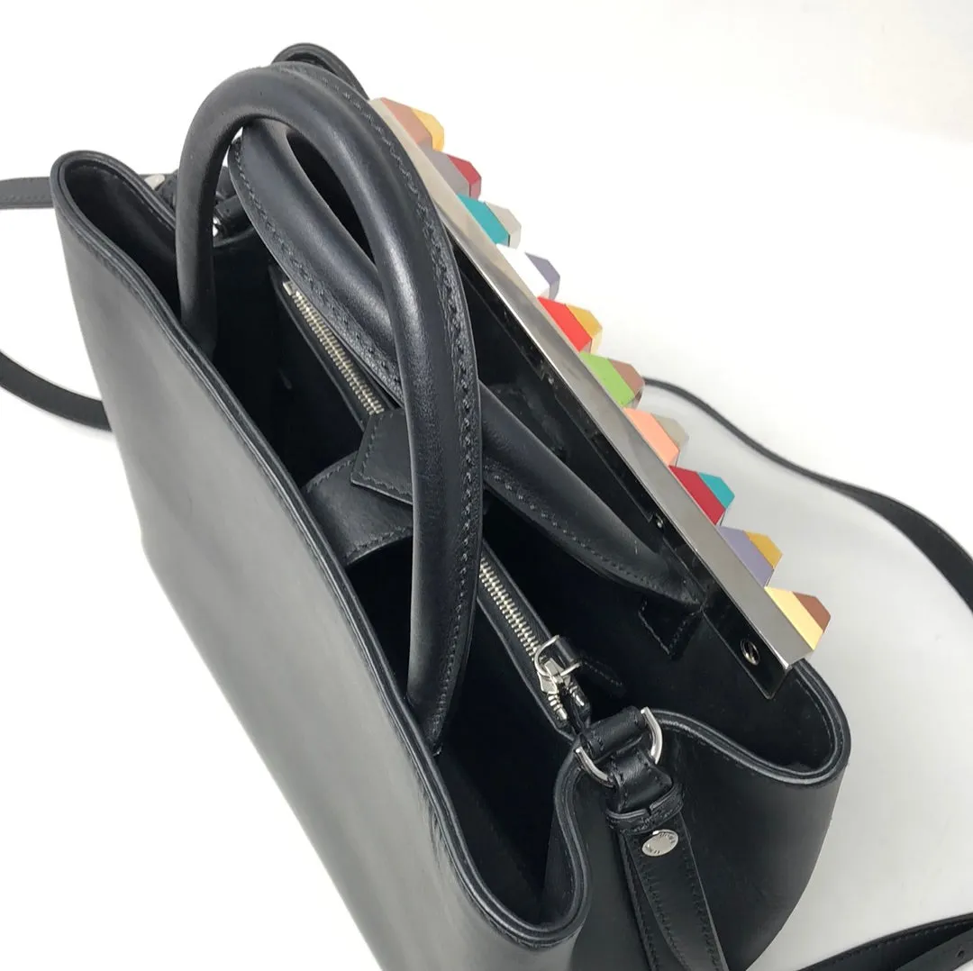 Fendi Black Leather Muylticolor Studded Petite 2Jours