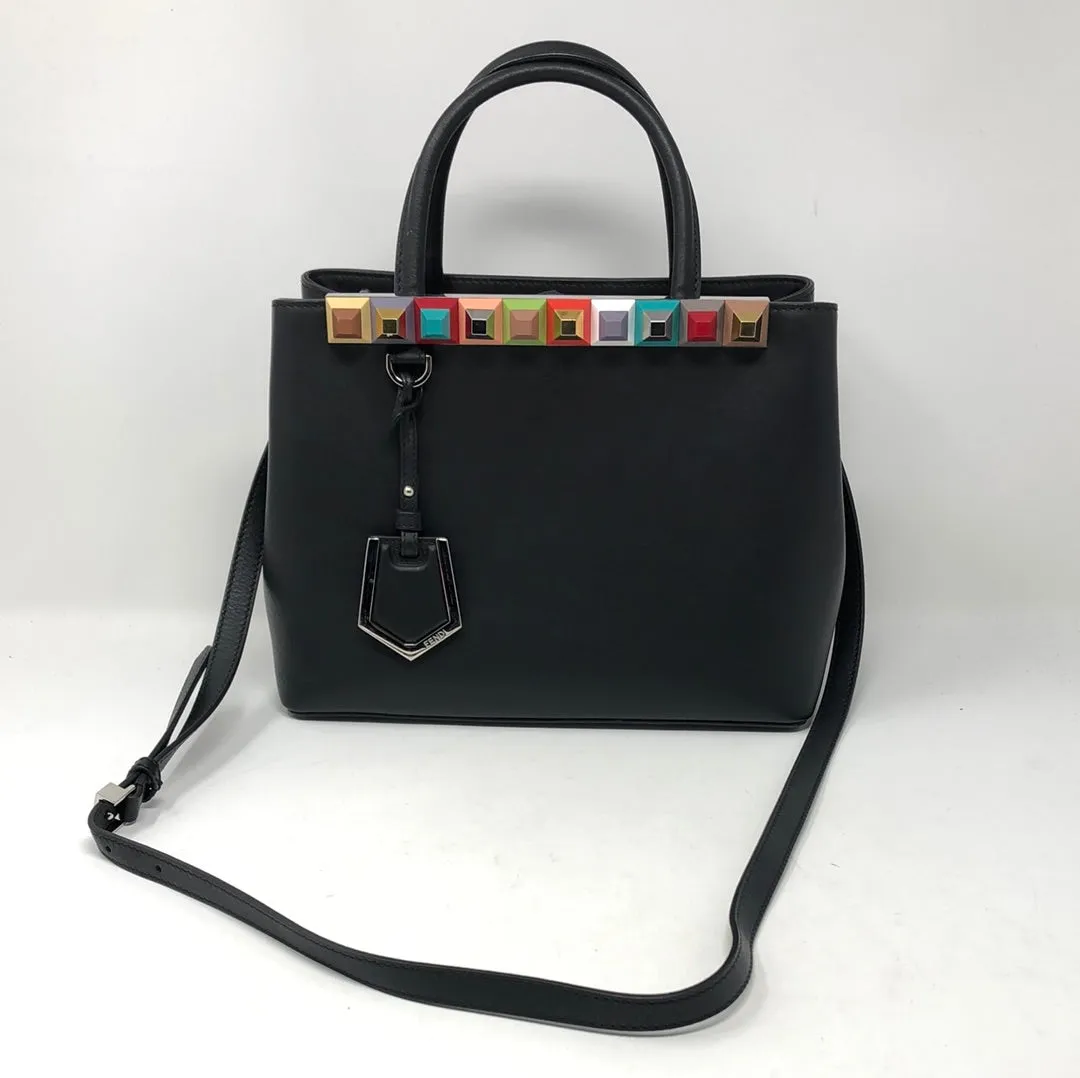 Fendi Black Leather Muylticolor Studded Petite 2Jours
