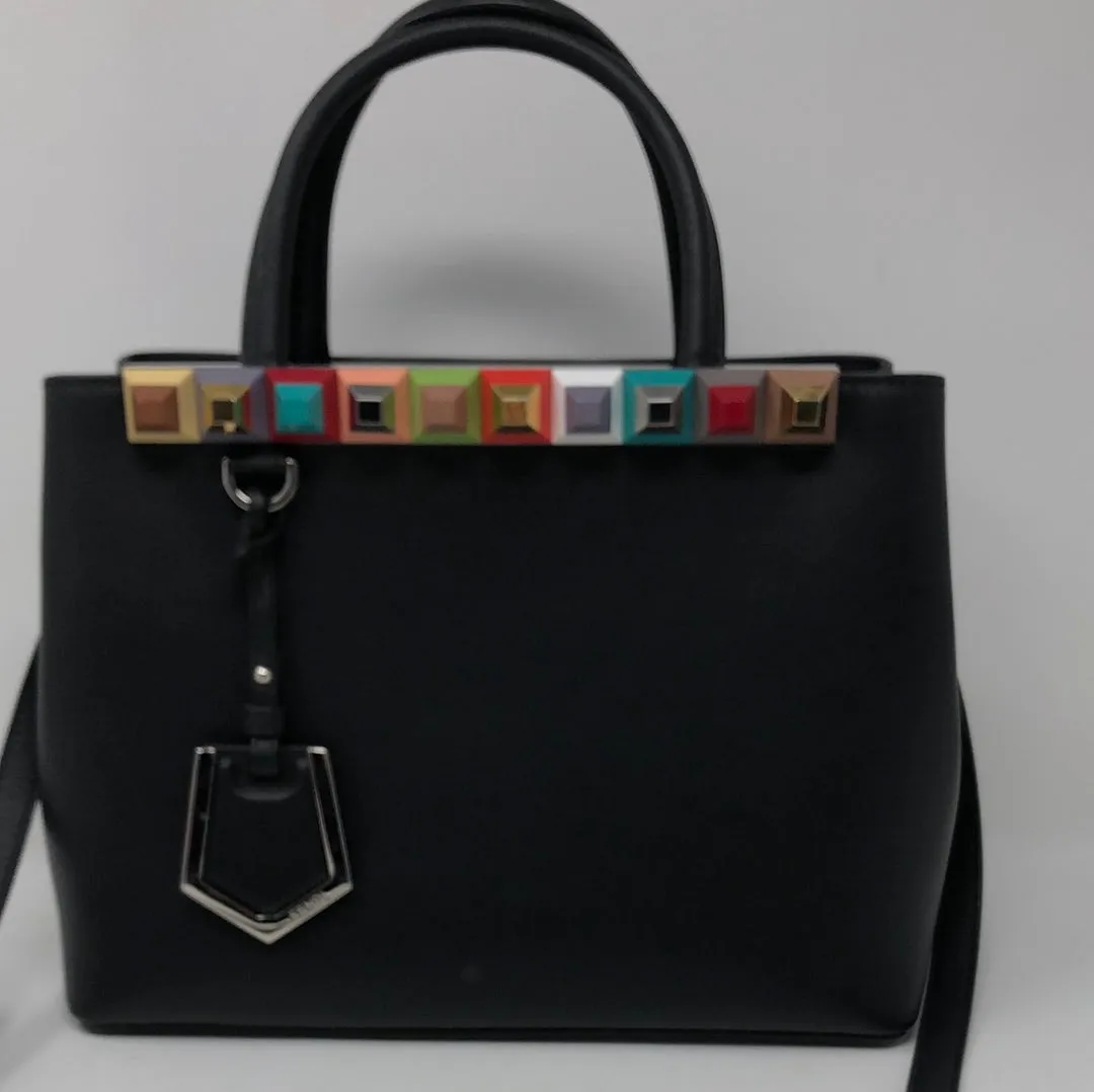 Fendi Black Leather Muylticolor Studded Petite 2Jours