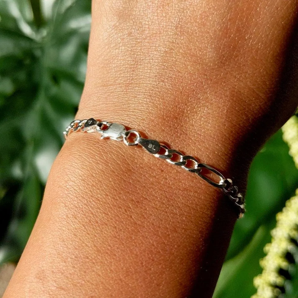 Figaro Sterling Silver Chain Bracelet 7"