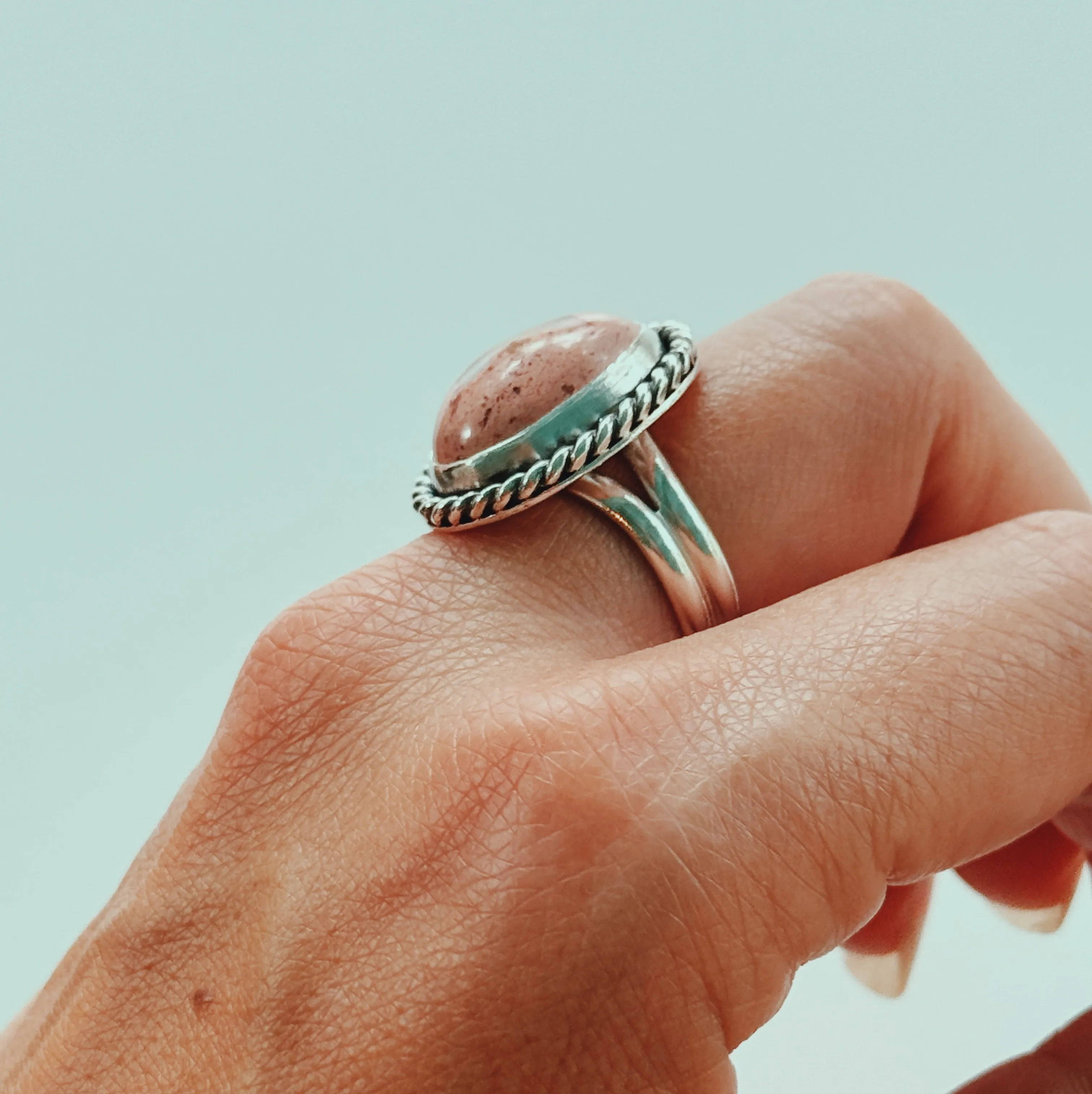 Fire Opal Statement Ring with Twist Border Size 8
