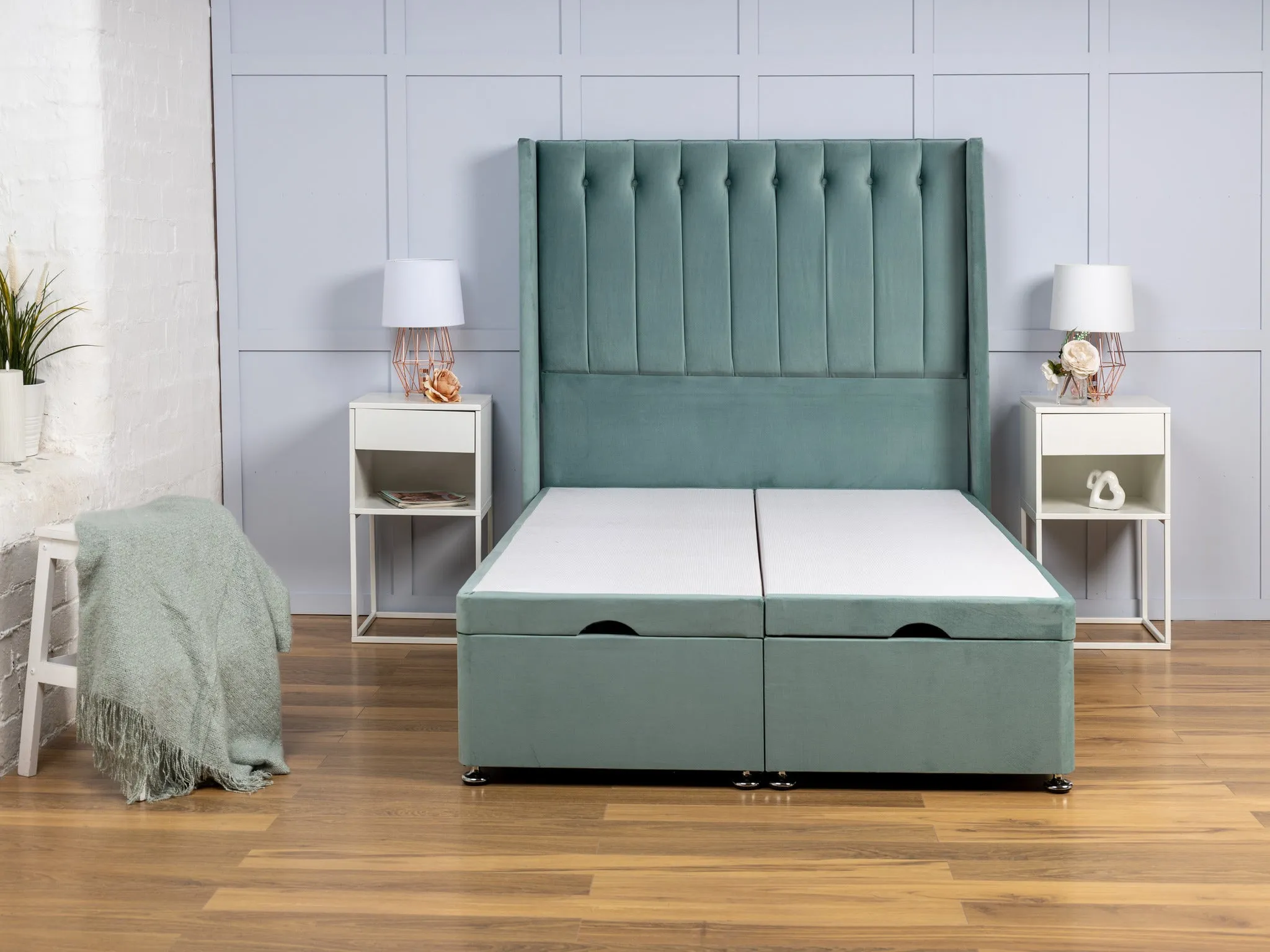 Florence Wing Ottoman Divan Bed With 54'' Winged Floorstanding Headboard