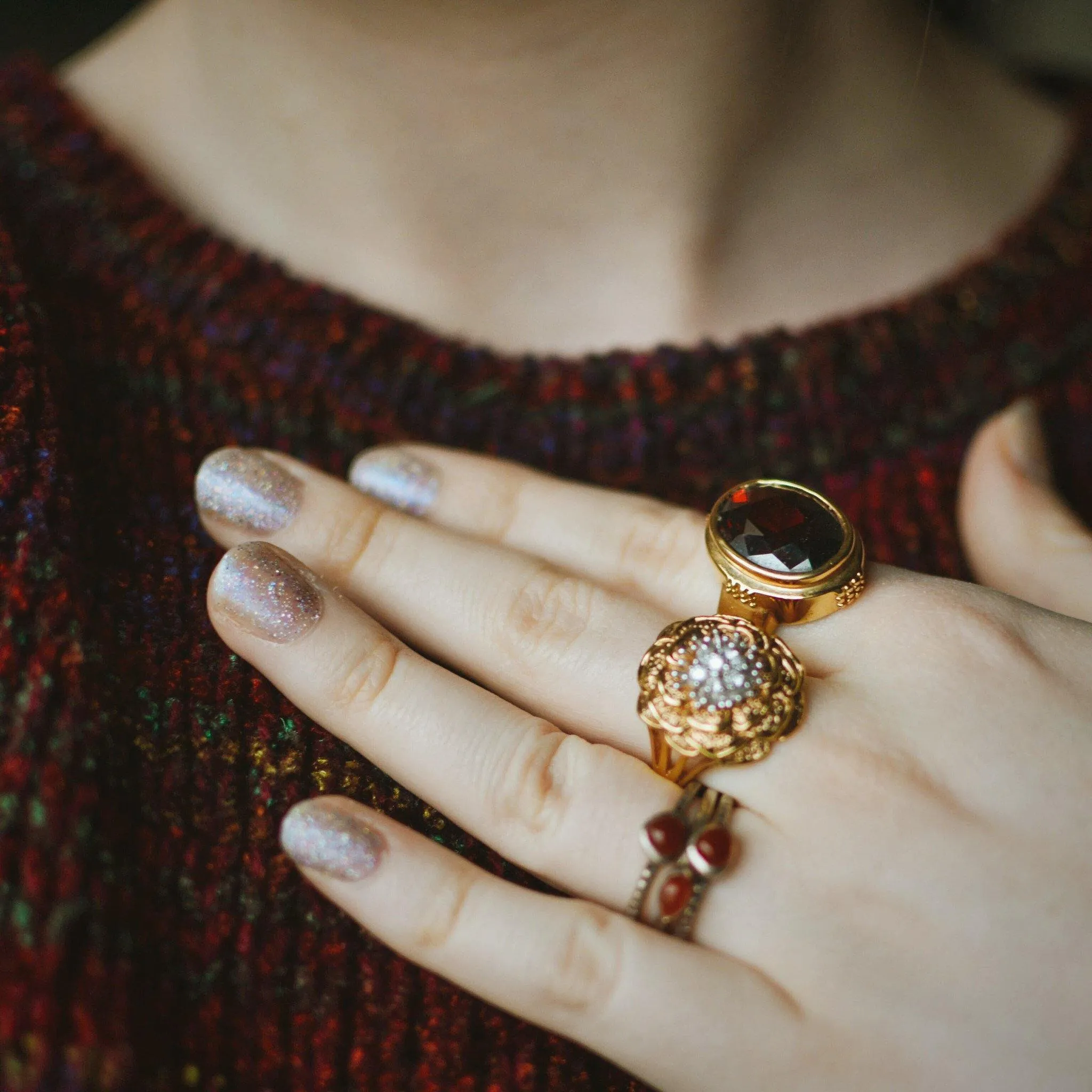Garnet Crystal Statement Ring