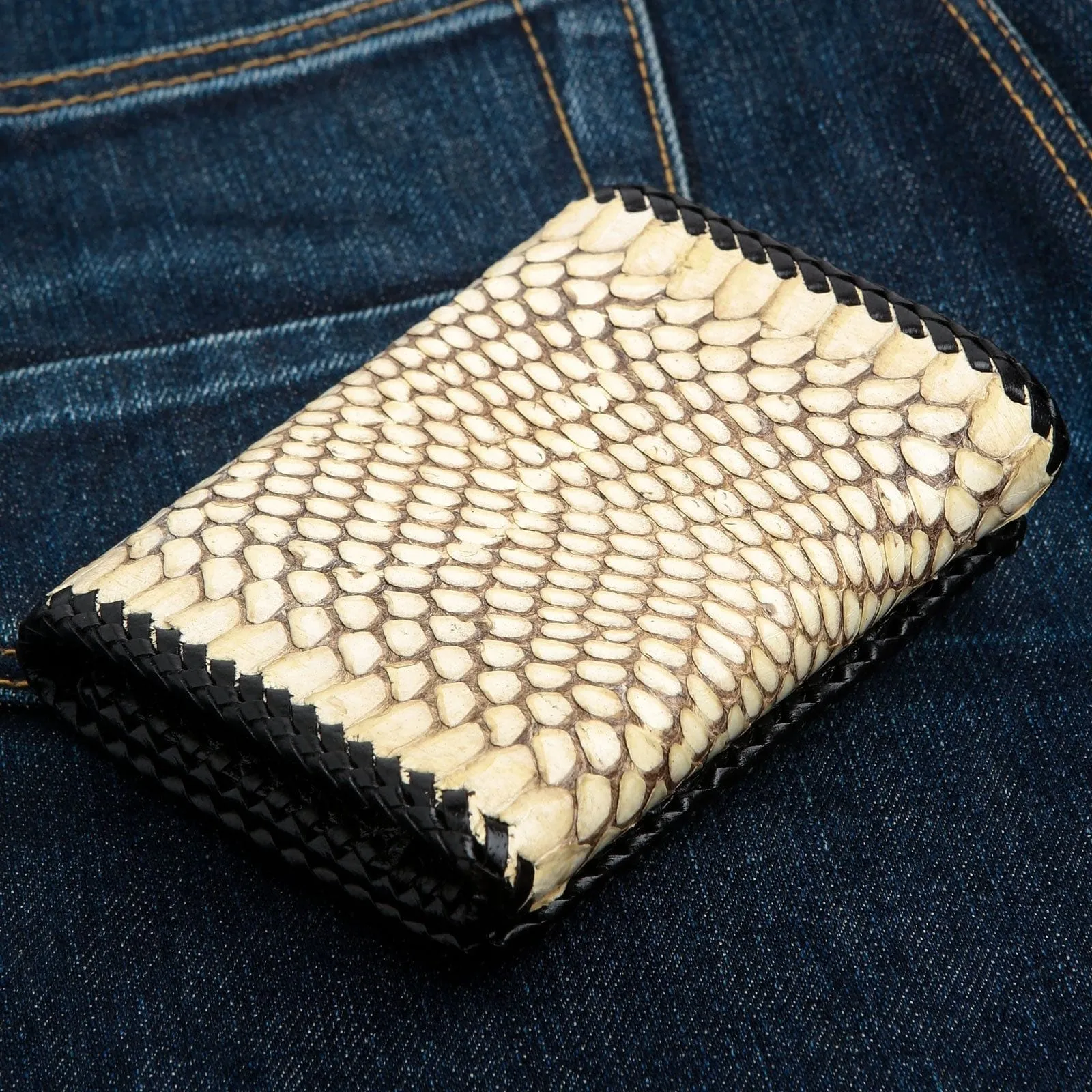 Genuine Cross Stingray Cobra Skin Leather Biker Wallet
