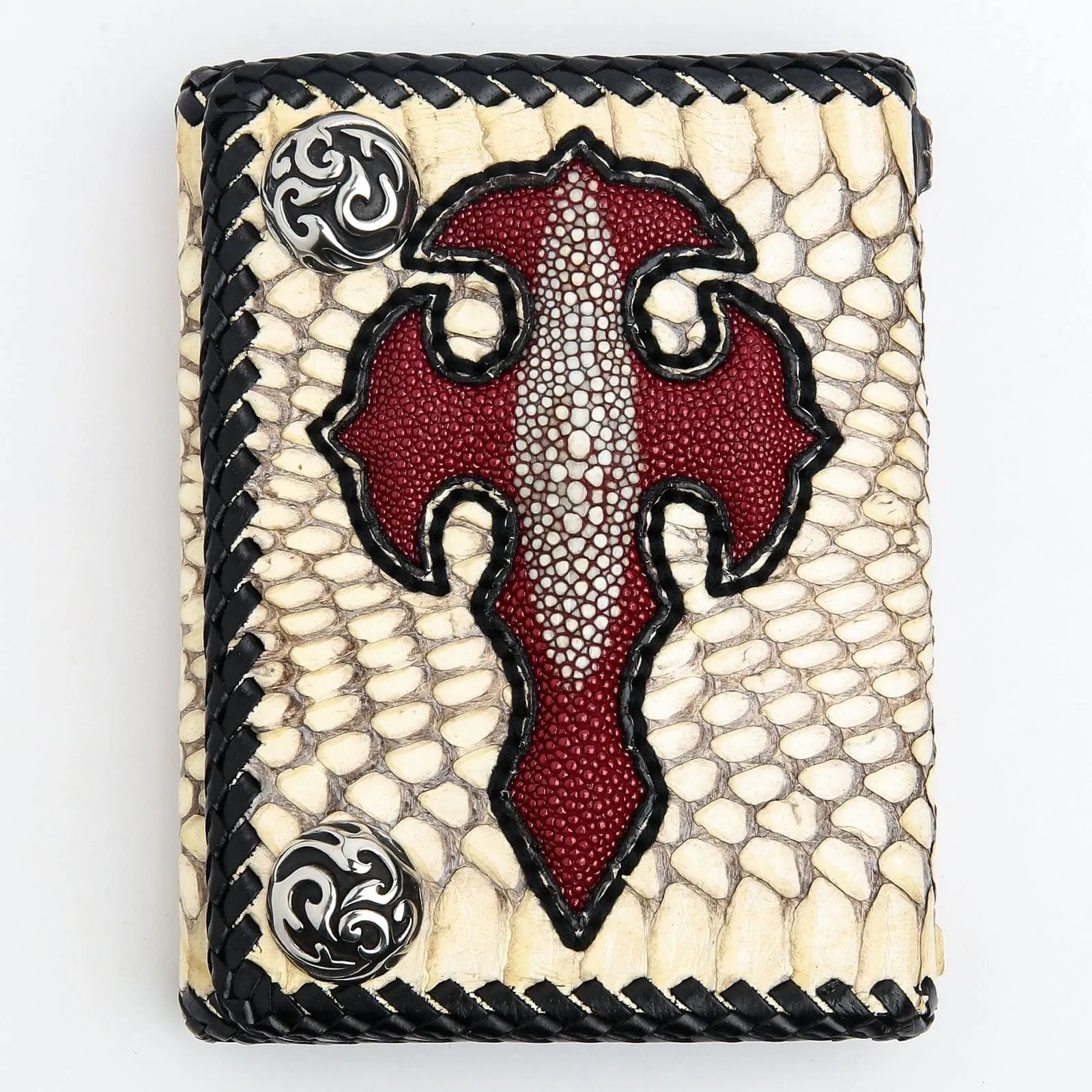 Genuine Cross Stingray Cobra Skin Leather Biker Wallet
