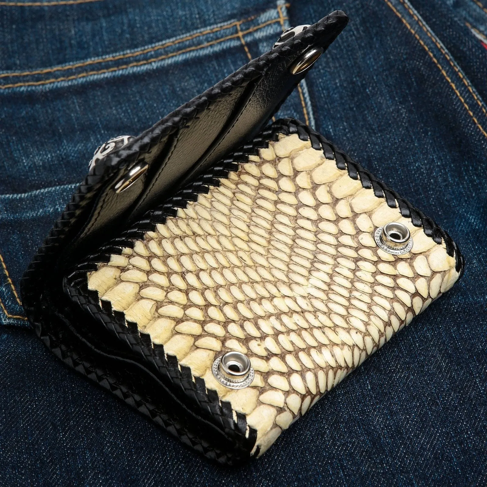 Genuine Cross Stingray Cobra Skin Leather Biker Wallet