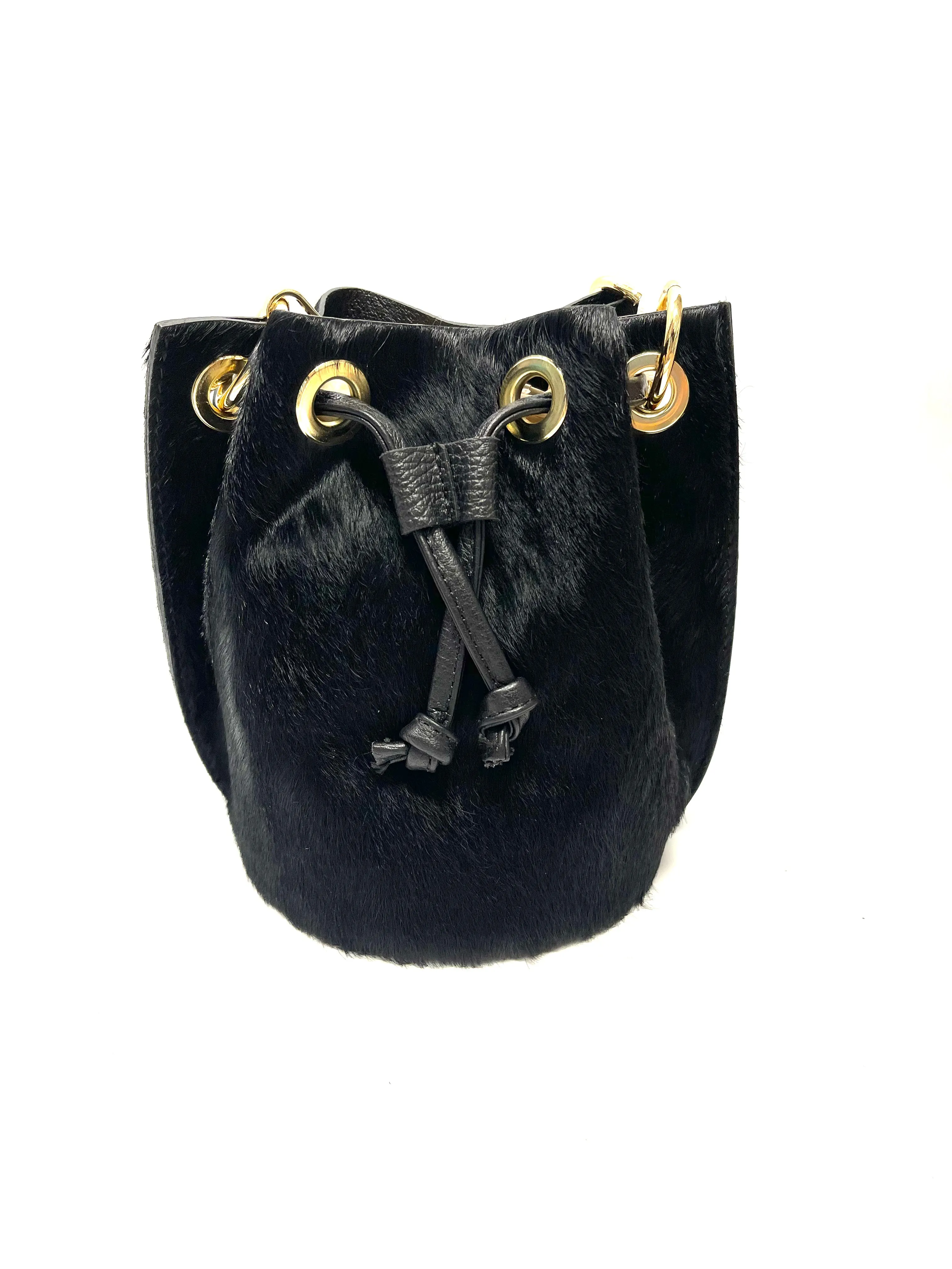 German Fuentes Leather Bucket Bag - Cowhide Black