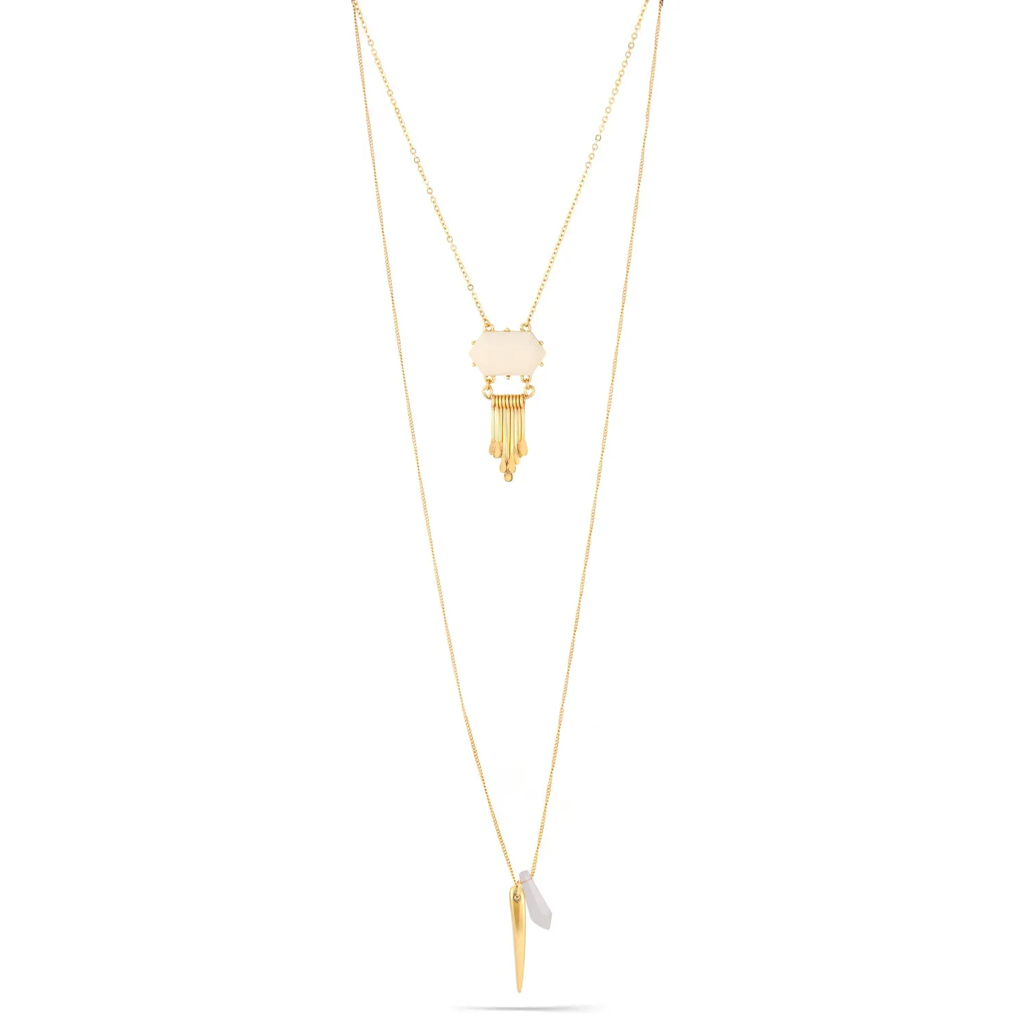 GOLD CREAM PENDANT LAYERED  NECKLACES #HNN86452Y-GDCM (EE3)
