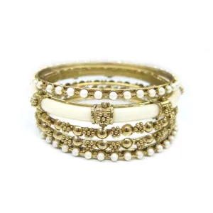 GOLD IVORY SET OF 5 PCS INDIAN BANGLES  #KB10598_G-IVY (XA10/OE26)