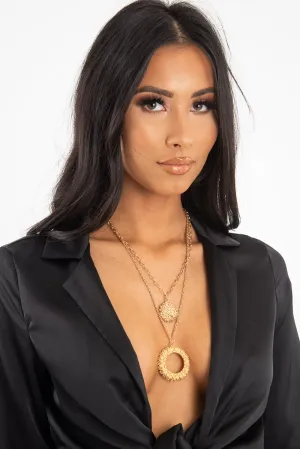 Gold Layered Circle Drop Necklace - Aries