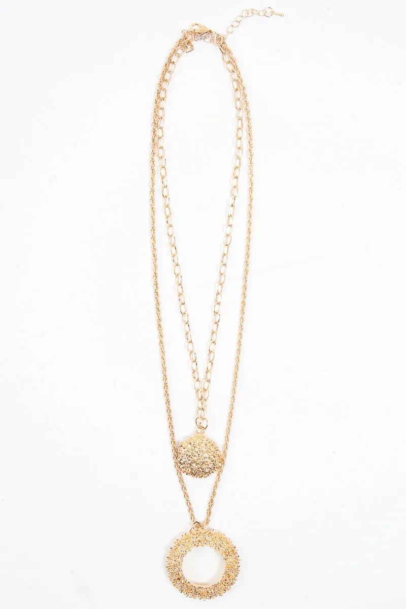 Gold Layered Circle Drop Necklace - Aries