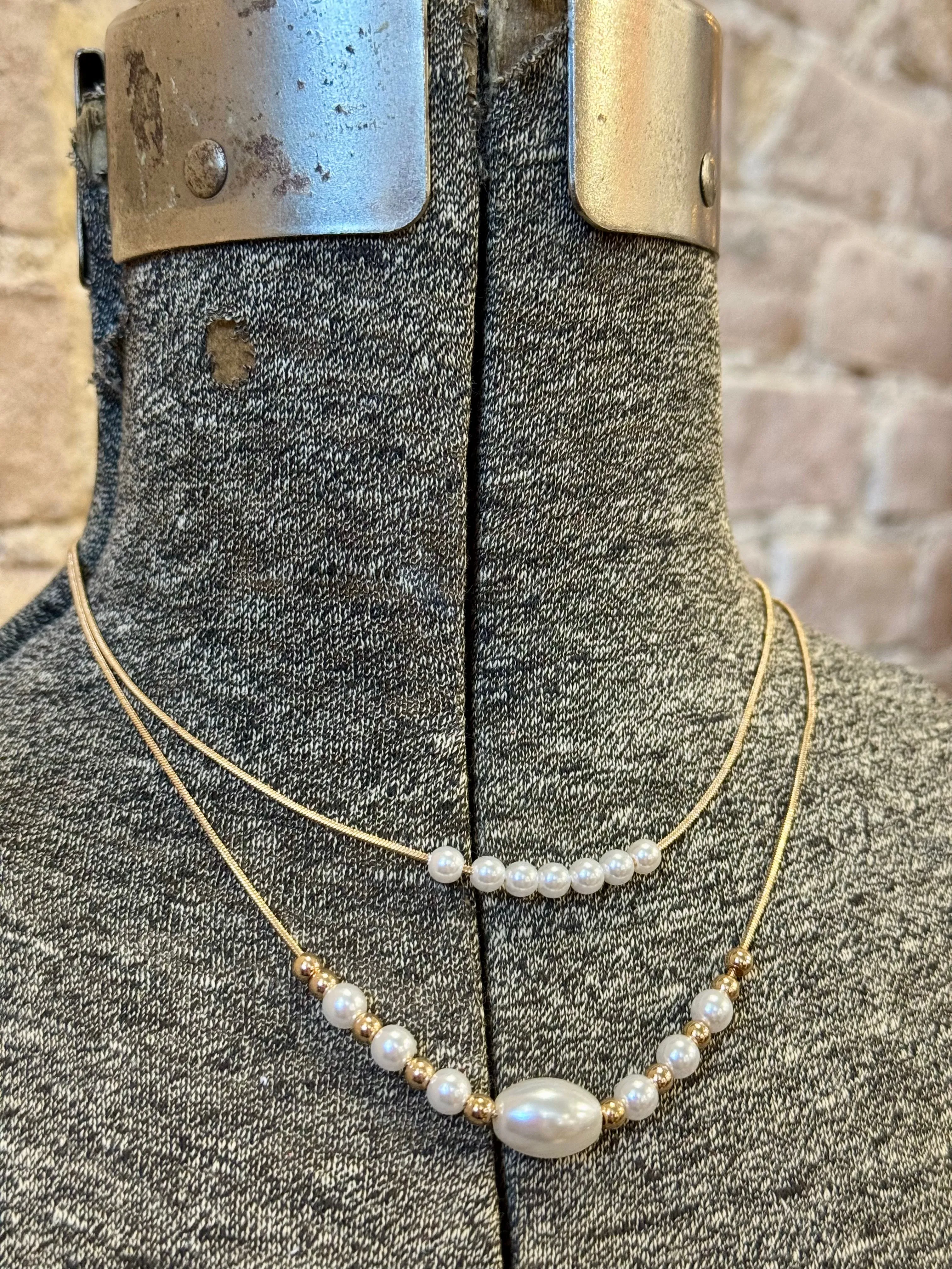 Gold Layered Pearl Necklace