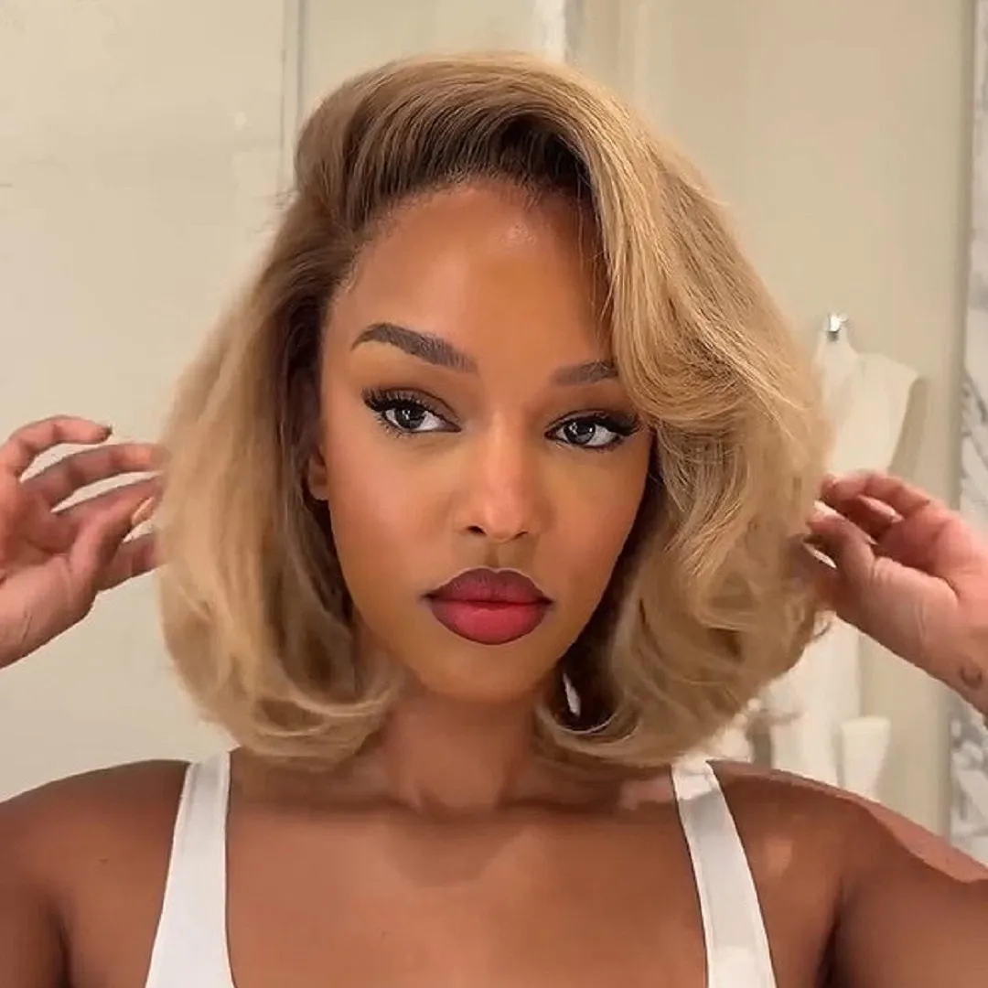 Golden Blonde Layered Cut Straight Bob Lace Front Wig