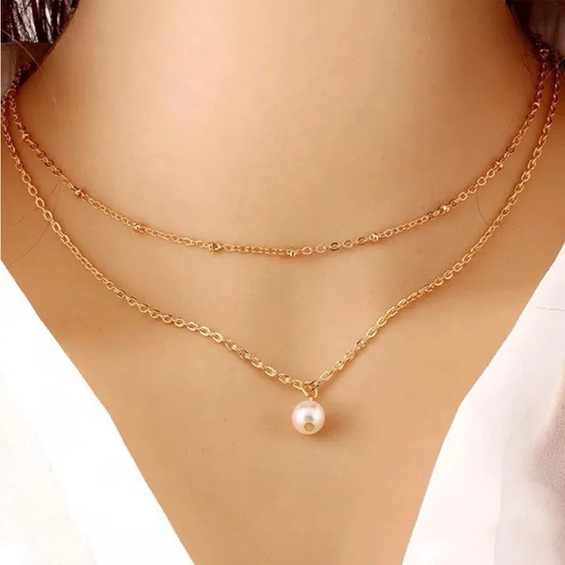 Golden Double Layered Pearl Drop Pendant