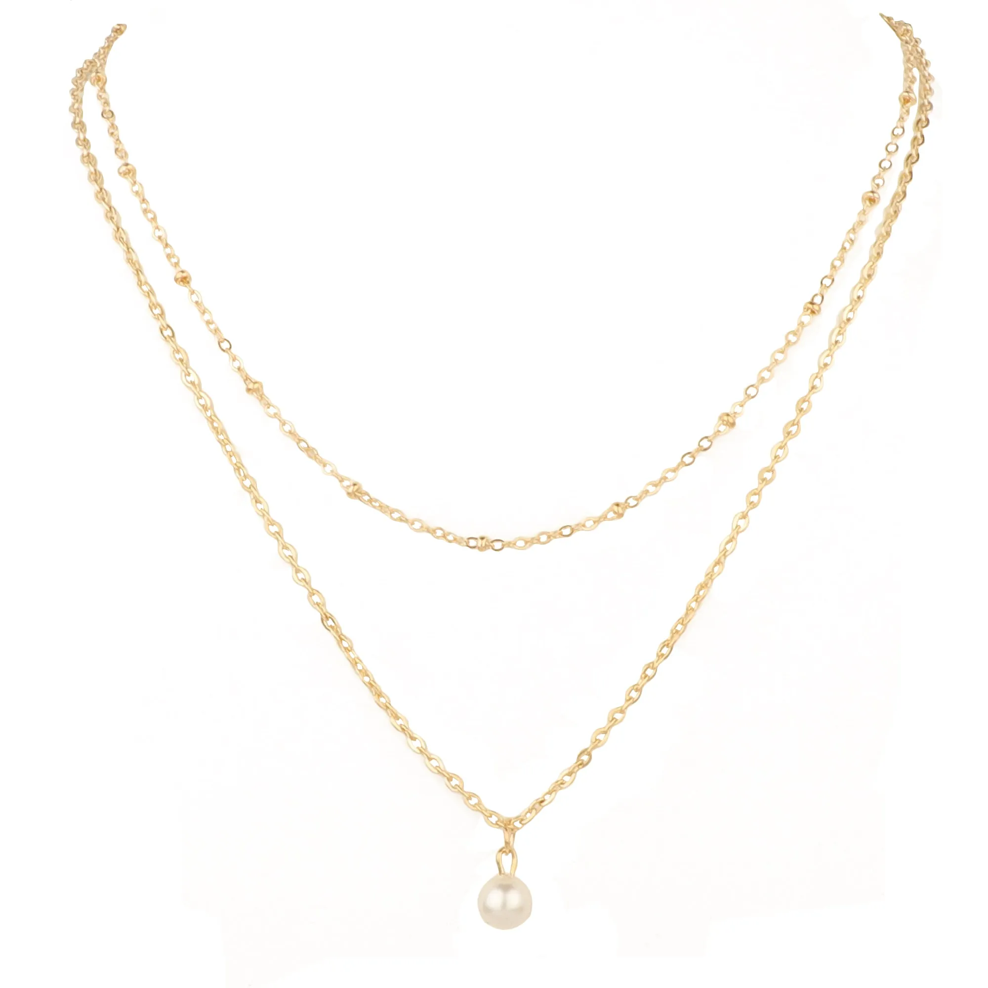 Golden Double Layered Pearl Drop Pendant