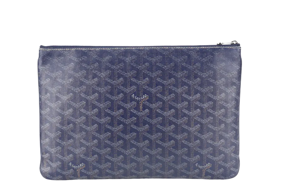 GOYARD SENAT CLUTCH BLUE GOYARDINE SILVER HARDWARE NO DUST COVER