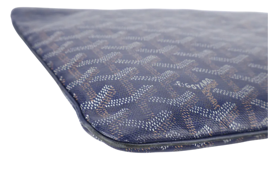 GOYARD SENAT CLUTCH BLUE GOYARDINE SILVER HARDWARE NO DUST COVER