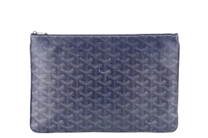 GOYARD SENAT CLUTCH BLUE GOYARDINE SILVER HARDWARE NO DUST COVER