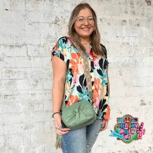 Green Knot Crossbody with Embroidered Strap
