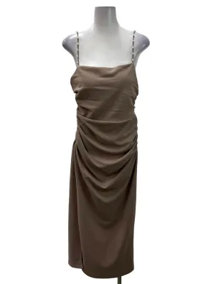 Grey Brown Pearl Strapped Cami Midi Dress