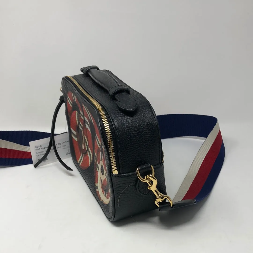 Gucci 2017 Kingsnake Camera Bag with Red, White and Blue Crossbody Strap