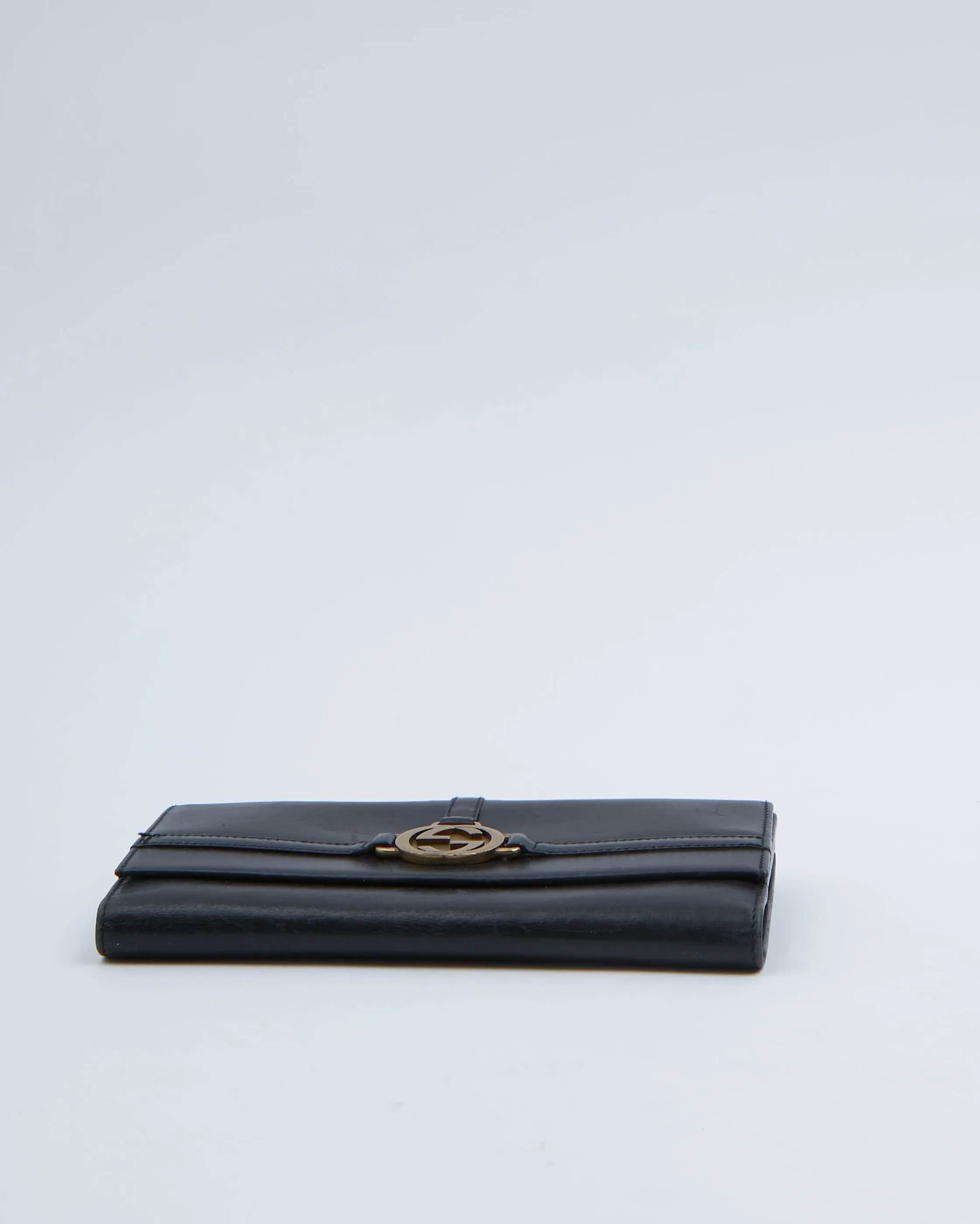 Gucci Black Leather Interlocking GG Flap Wallet