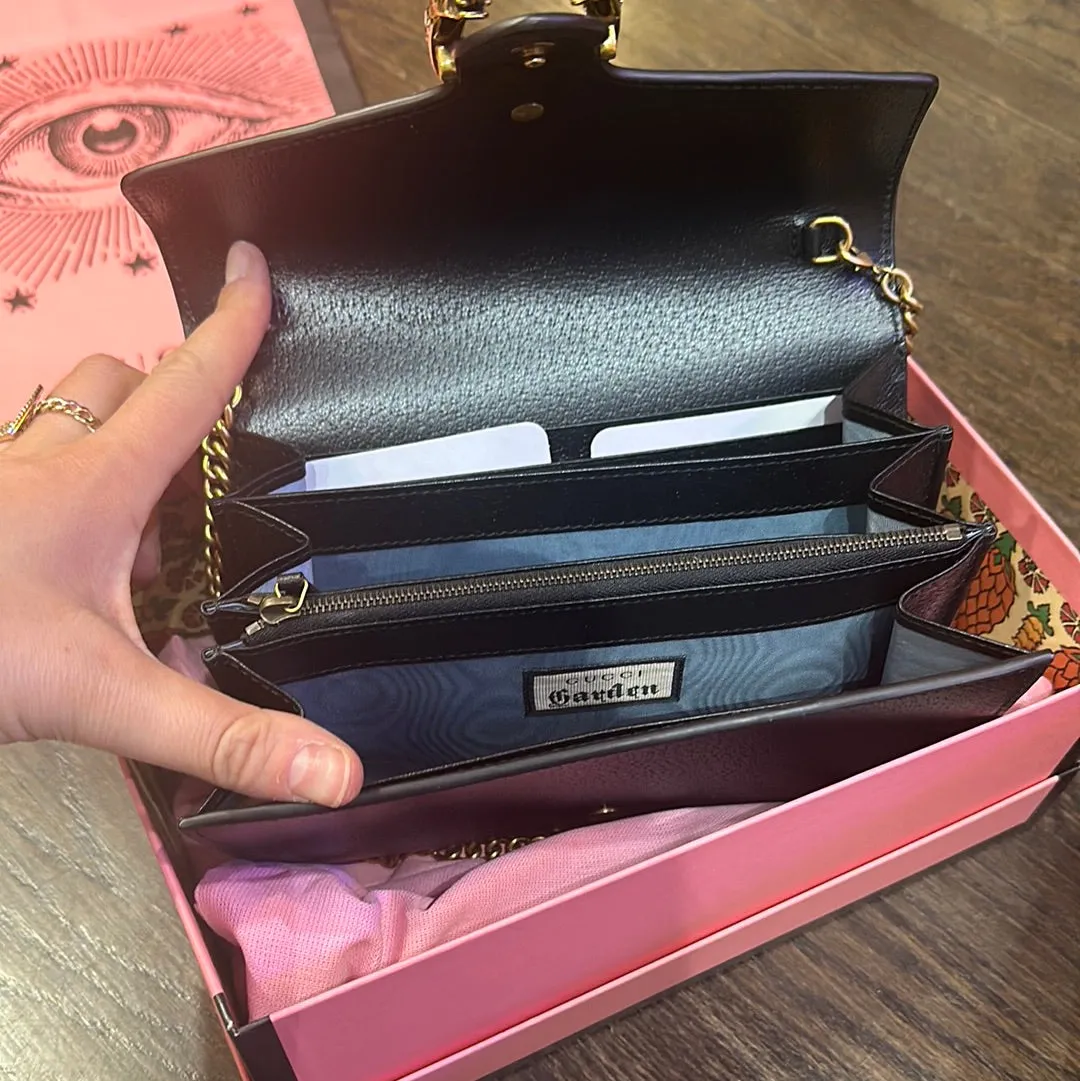 Gucci Garden Black Leather Crossbody Marmont Bag with Gold Hardware