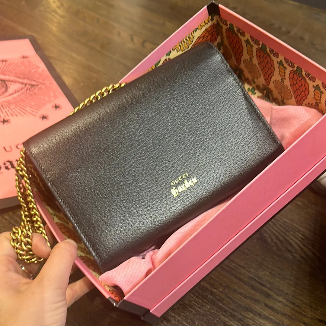 Gucci Garden Black Leather Crossbody Marmont Bag with Gold Hardware