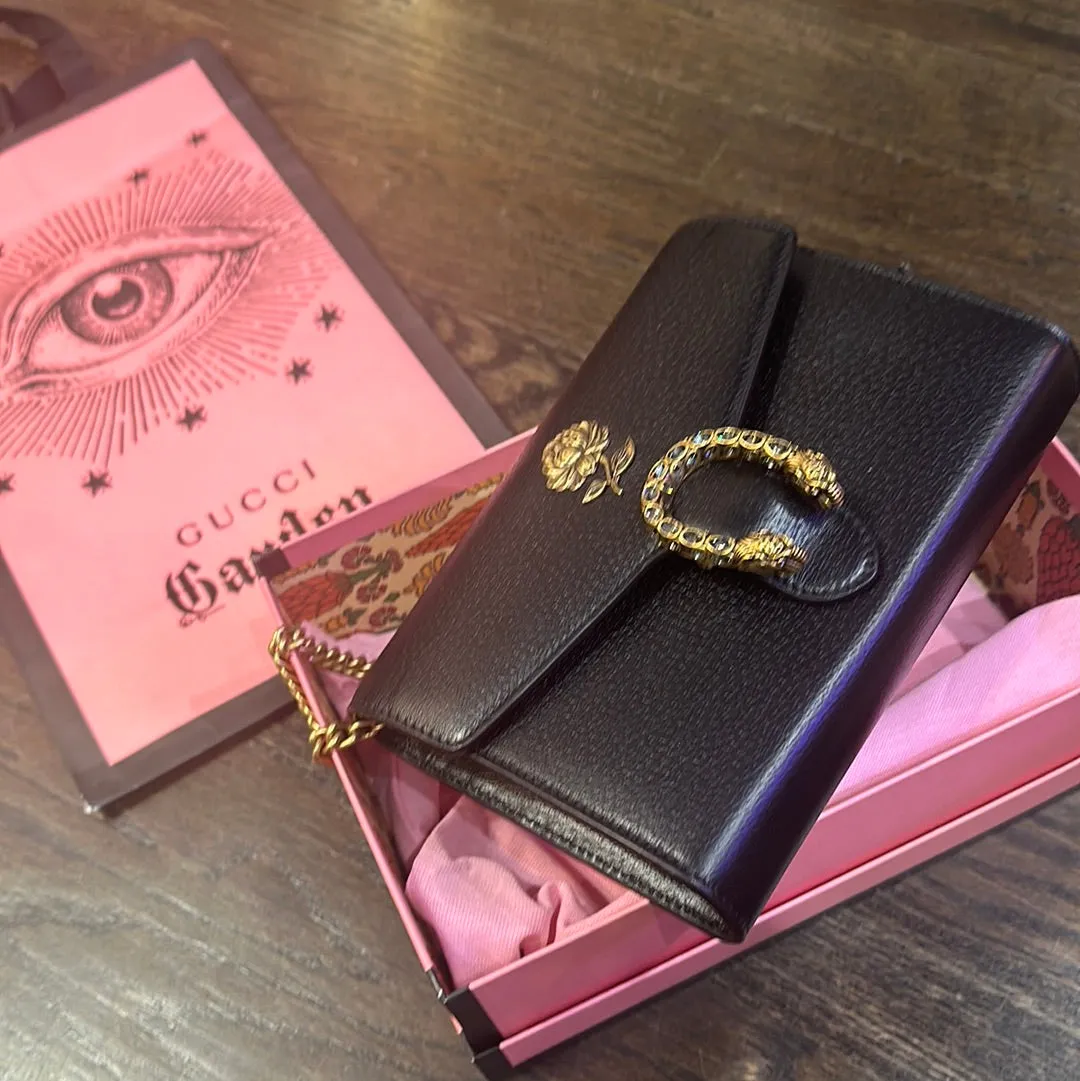 Gucci Garden Black Leather Crossbody Marmont Bag with Gold Hardware