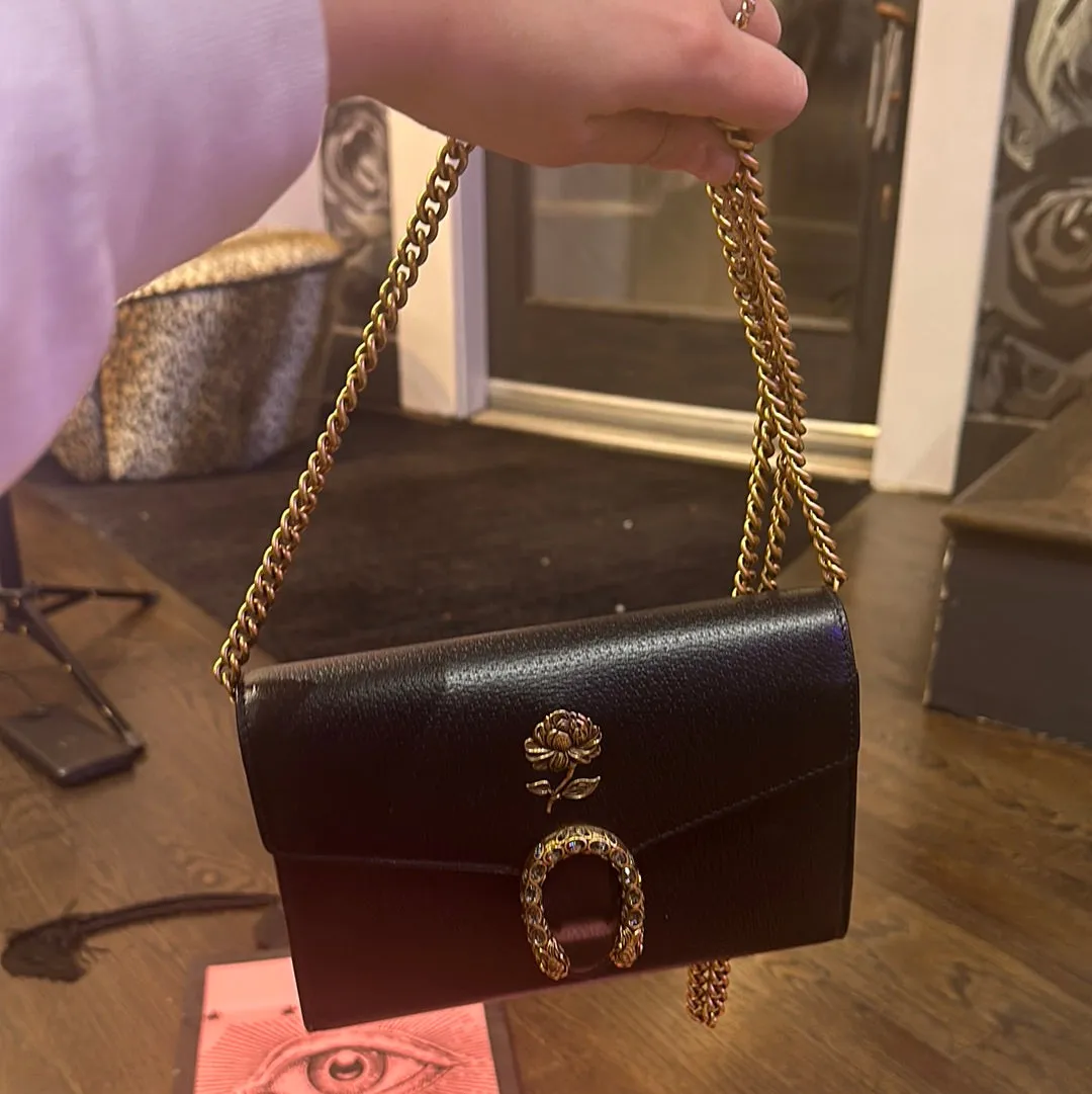 Gucci Garden Black Leather Crossbody Marmont Bag with Gold Hardware