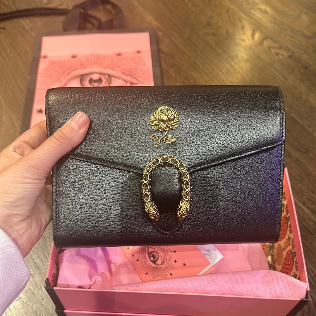 Gucci Garden Black Leather Crossbody Marmont Bag with Gold Hardware