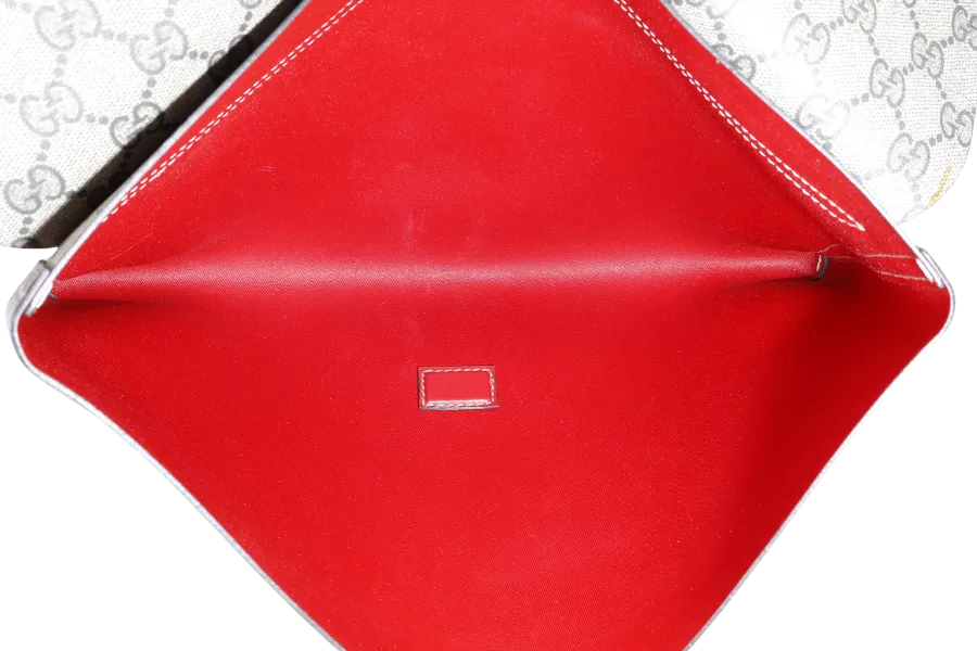 GUCCI GG SUPREME NO LONGER NOT YET LARGE CLUTCH RED LEATHER-CANVAS WITH DUST COVER