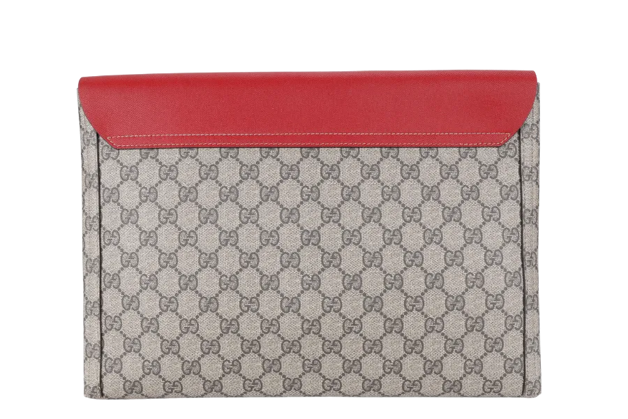 GUCCI GG SUPREME NO LONGER NOT YET LARGE CLUTCH RED LEATHER-CANVAS WITH DUST COVER