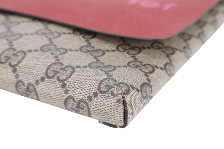 GUCCI GG SUPREME NO LONGER NOT YET LARGE CLUTCH RED LEATHER-CANVAS WITH DUST COVER