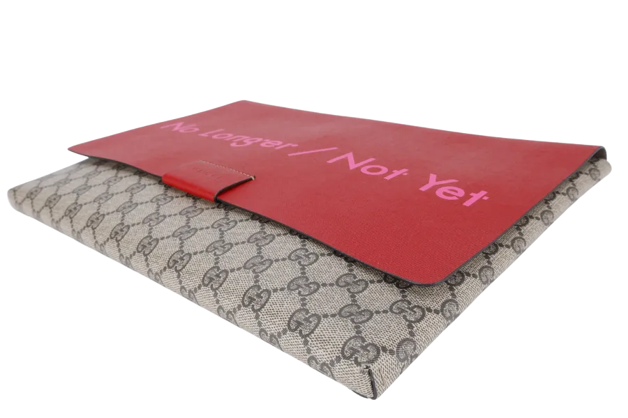 GUCCI GG SUPREME NO LONGER NOT YET LARGE CLUTCH RED LEATHER-CANVAS WITH DUST COVER