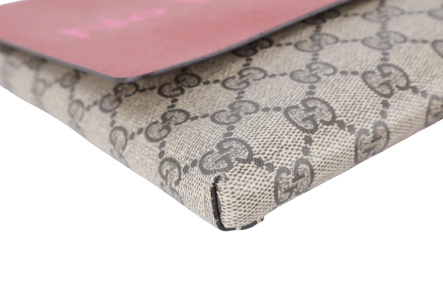 GUCCI GG SUPREME NO LONGER NOT YET LARGE CLUTCH RED LEATHER-CANVAS WITH DUST COVER