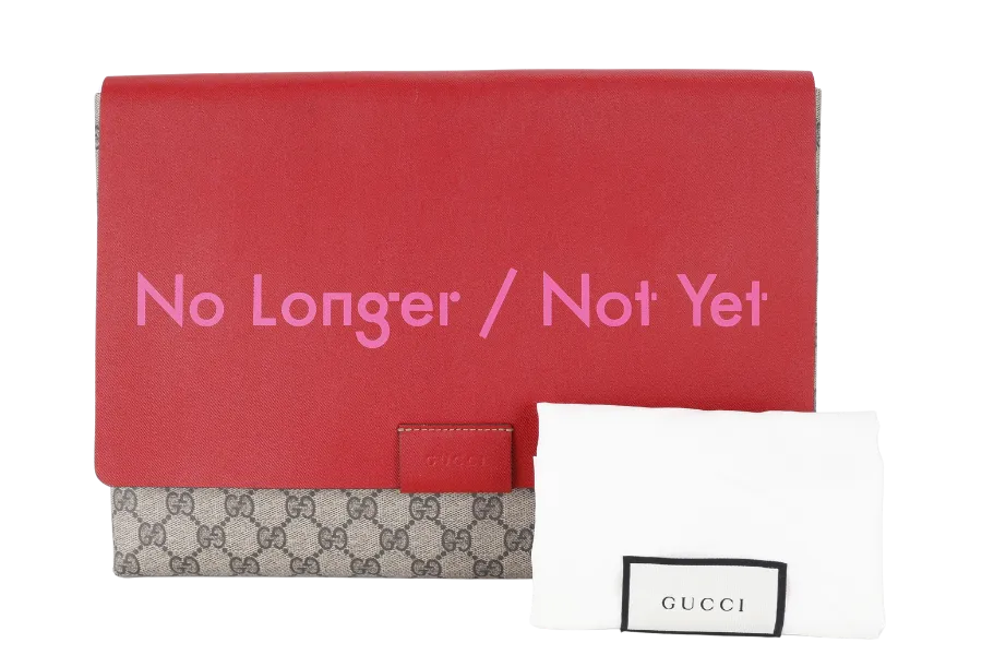 GUCCI GG SUPREME NO LONGER NOT YET LARGE CLUTCH RED LEATHER-CANVAS WITH DUST COVER
