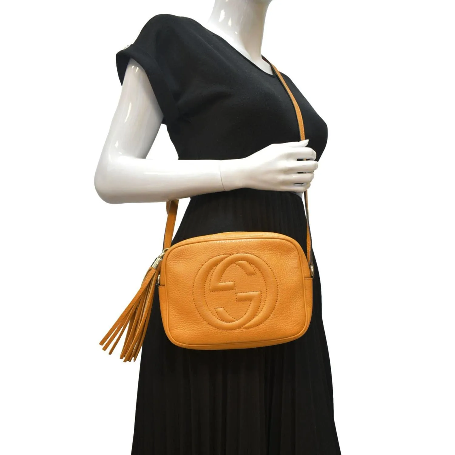 GUCCI Soho Disco Camera Leather Crossbody Bag Orange 308364