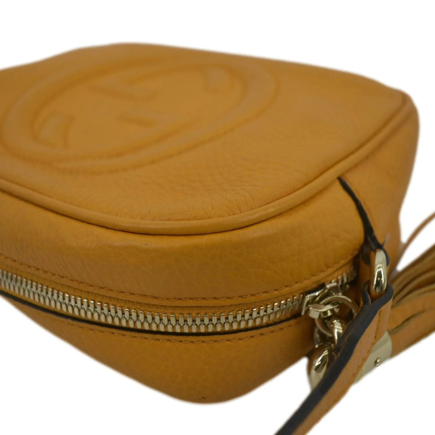 GUCCI Soho Disco Camera Leather Crossbody Bag Orange 308364