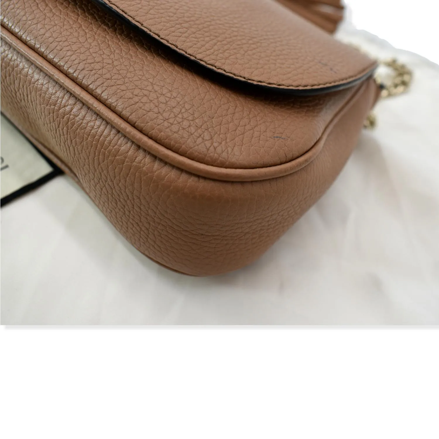 GUCCI Soho GG Flap Leather Chain Crossbody Bag Rose Beige 536224