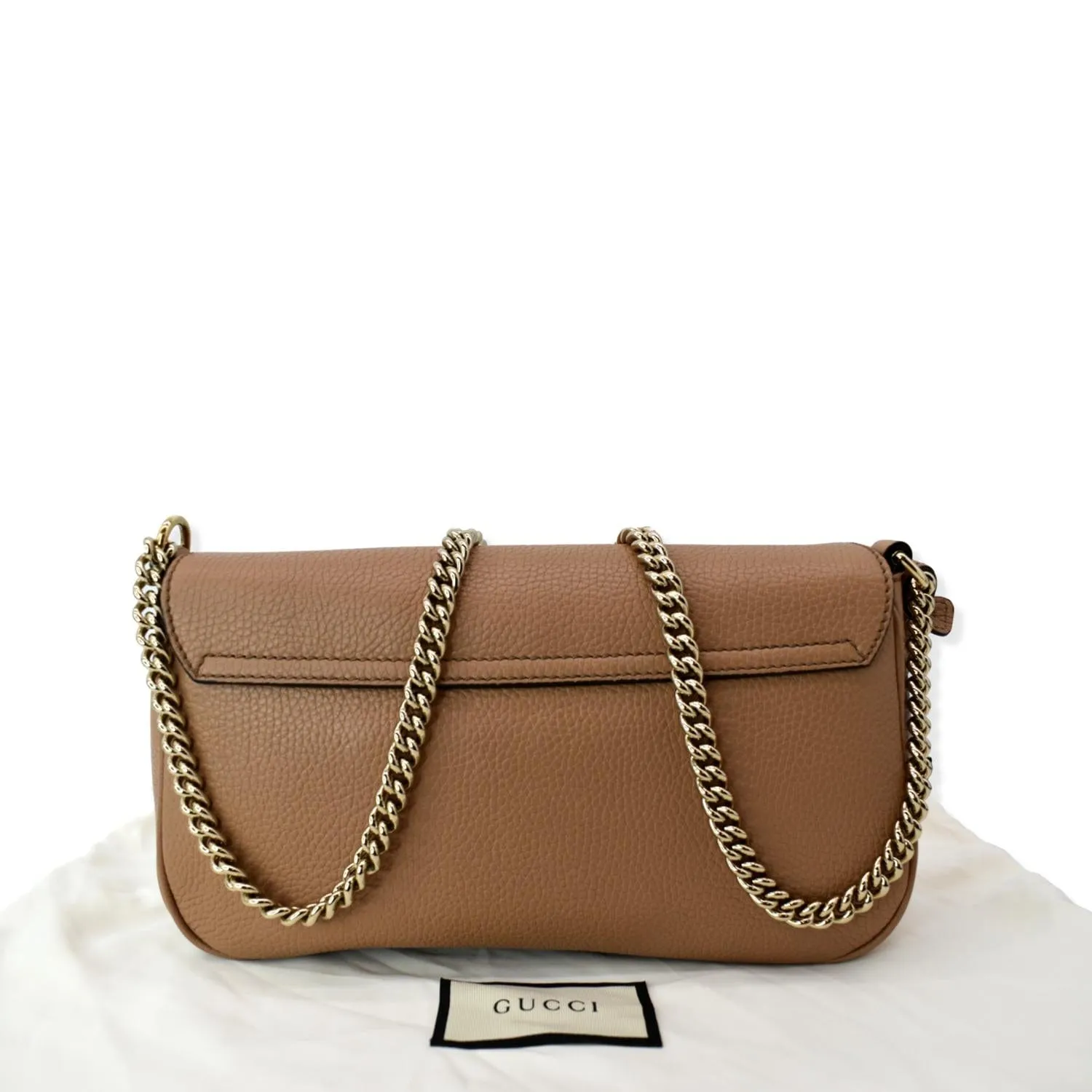 GUCCI Soho GG Flap Leather Chain Crossbody Bag Rose Beige 536224