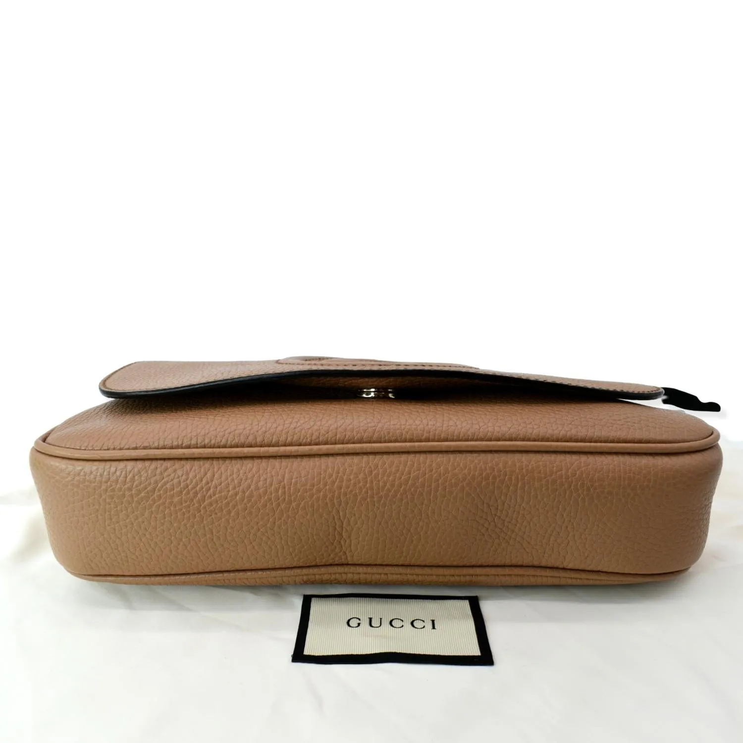 GUCCI Soho GG Flap Leather Chain Crossbody Bag Rose Beige 536224