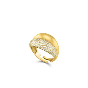 Half CZ Dome Pave Statement Ring - Gold White