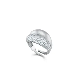 Half CZ Dome Pave Statement Ring - Silver White