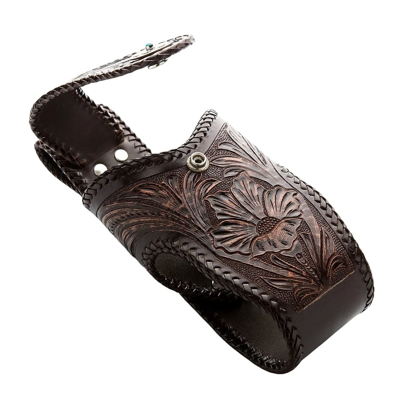 Hand Tooled Dark Brown Leather Biker Wallet Holster