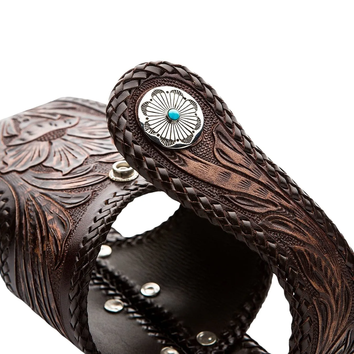 Hand Tooled Dark Brown Leather Biker Wallet Holster