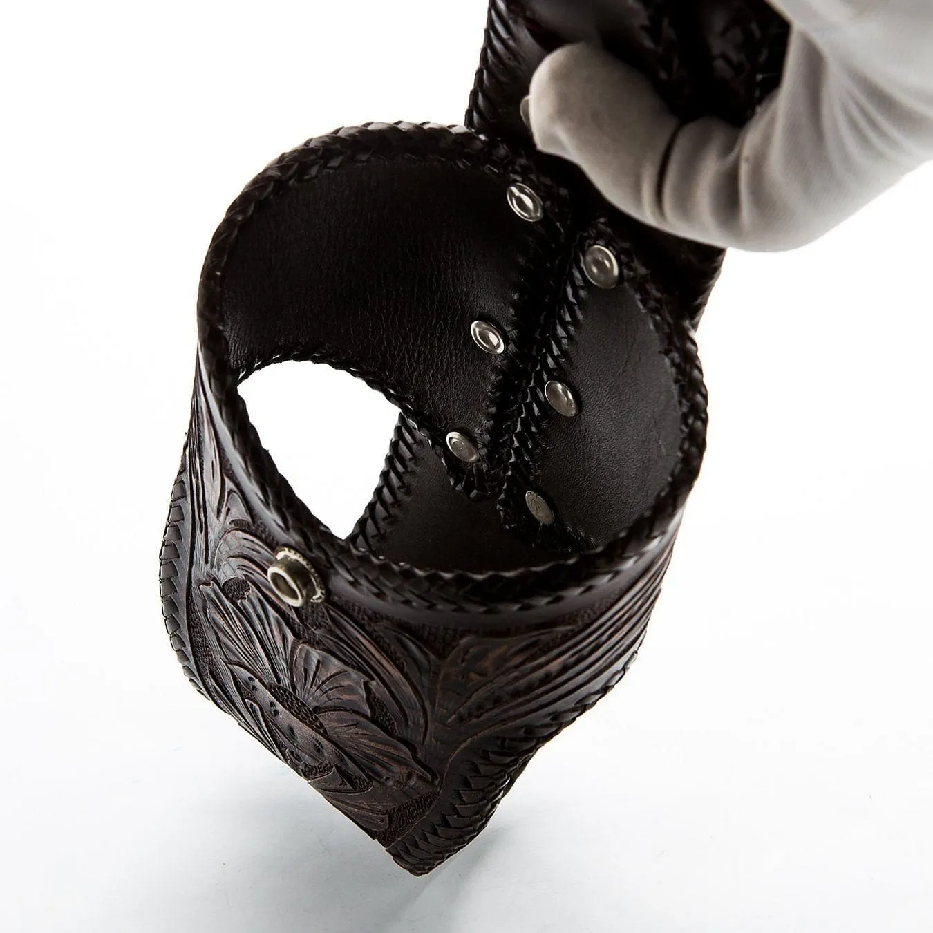 Hand Tooled Dark Brown Leather Biker Wallet Holster